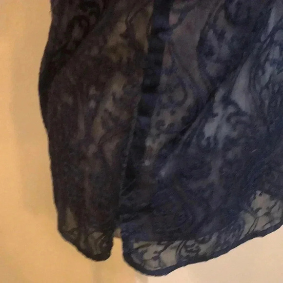 NWT Ann Taylor LOFT Navy Blue Floral Jacquard Sheer Long Sleeved Top-MP - Picture 10 of 12